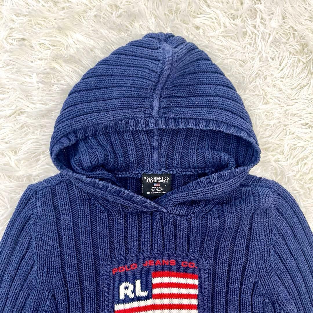 ラルフローレン・長袖ニットセーター・星条旗・ニットパーカー・リブ編み・M