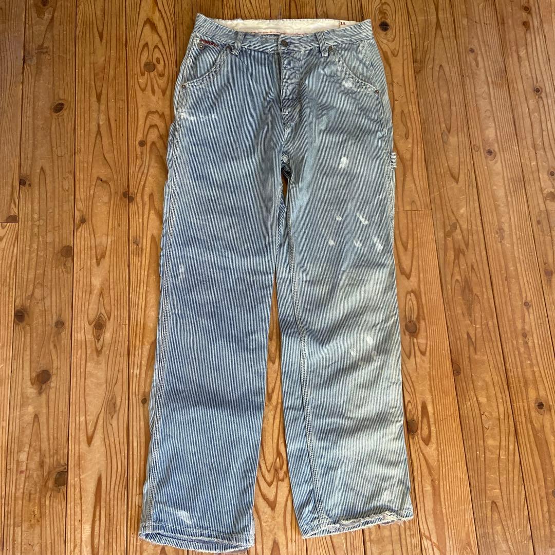 希少 POLO ラルフローレン ヒッコリー ストライプ ダメージ加工 パンツ
