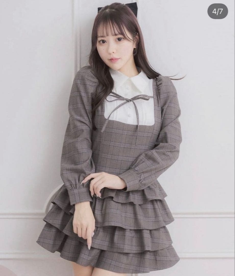 最安値　pium ヨーク切り替えティアードミニワンピース　ブラウン