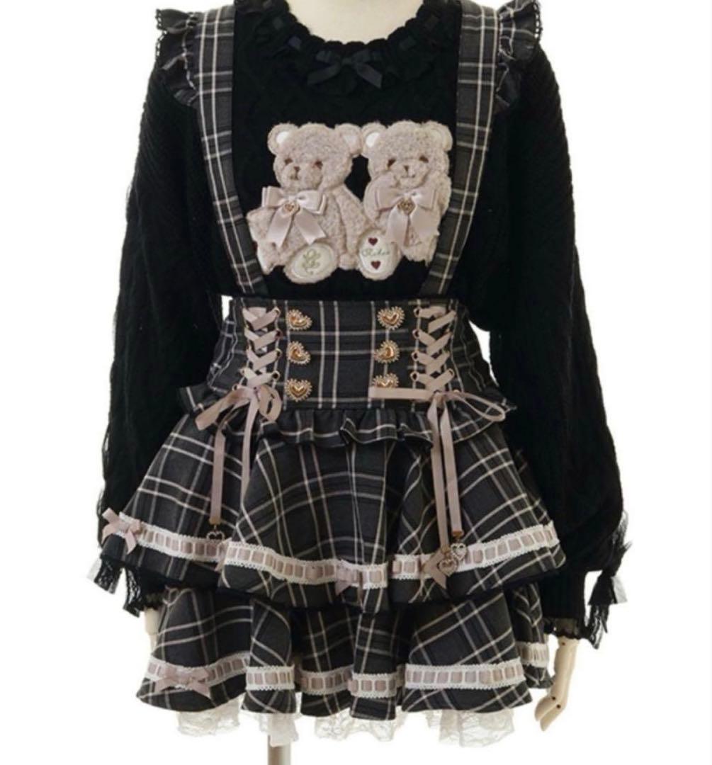 LIZLISA はしごリボンチェックティアード スカパン グレー