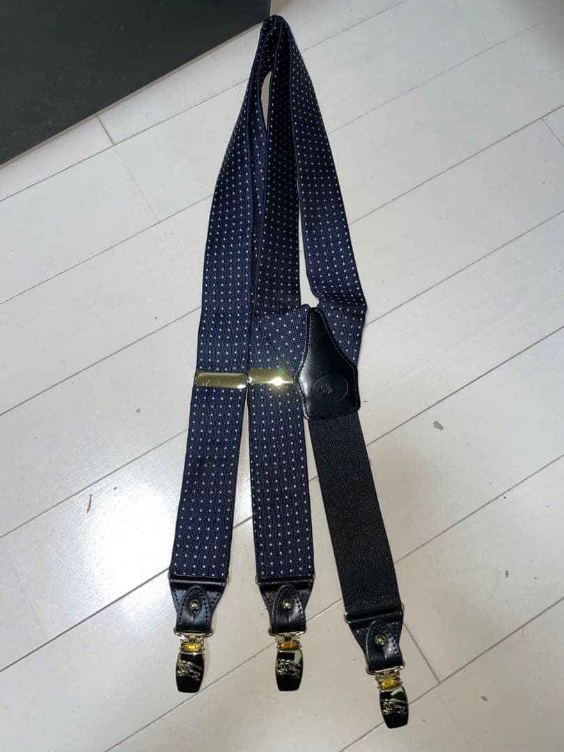 Burberry ネイビー ドット柄 サスペンダー ビンテージ バーバリー