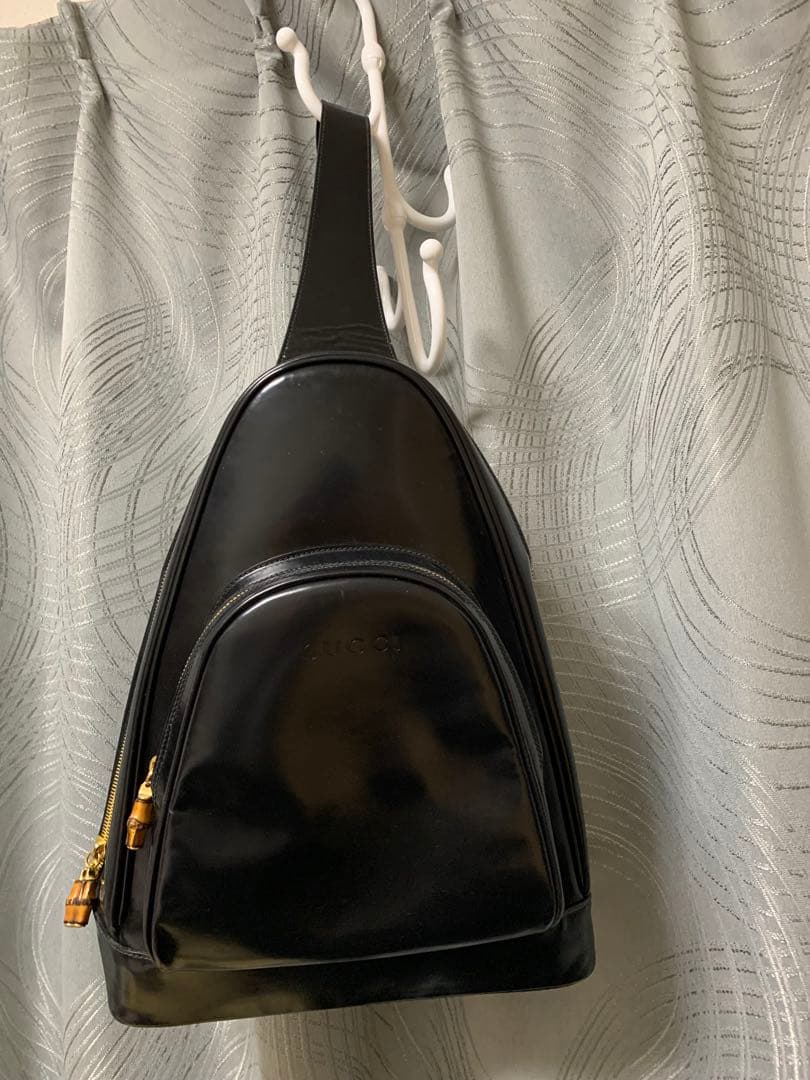 オールドグッチ ボディバッグ エナメルブラック 美品‼️