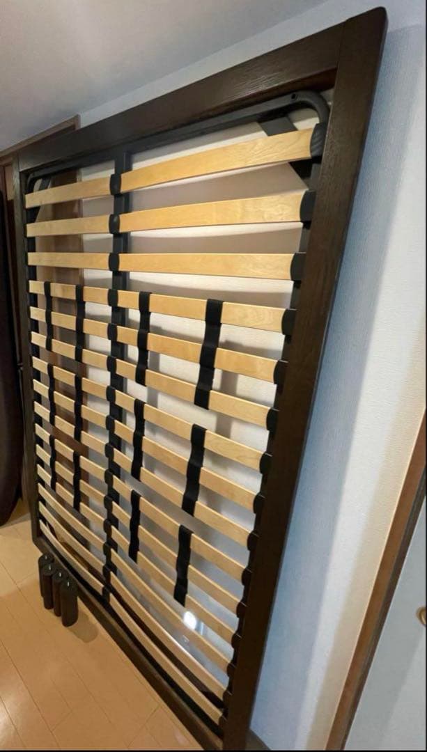 【引渡の場合8,000円】無印良品ダークブラウンダブルベッドフレーム脚付き