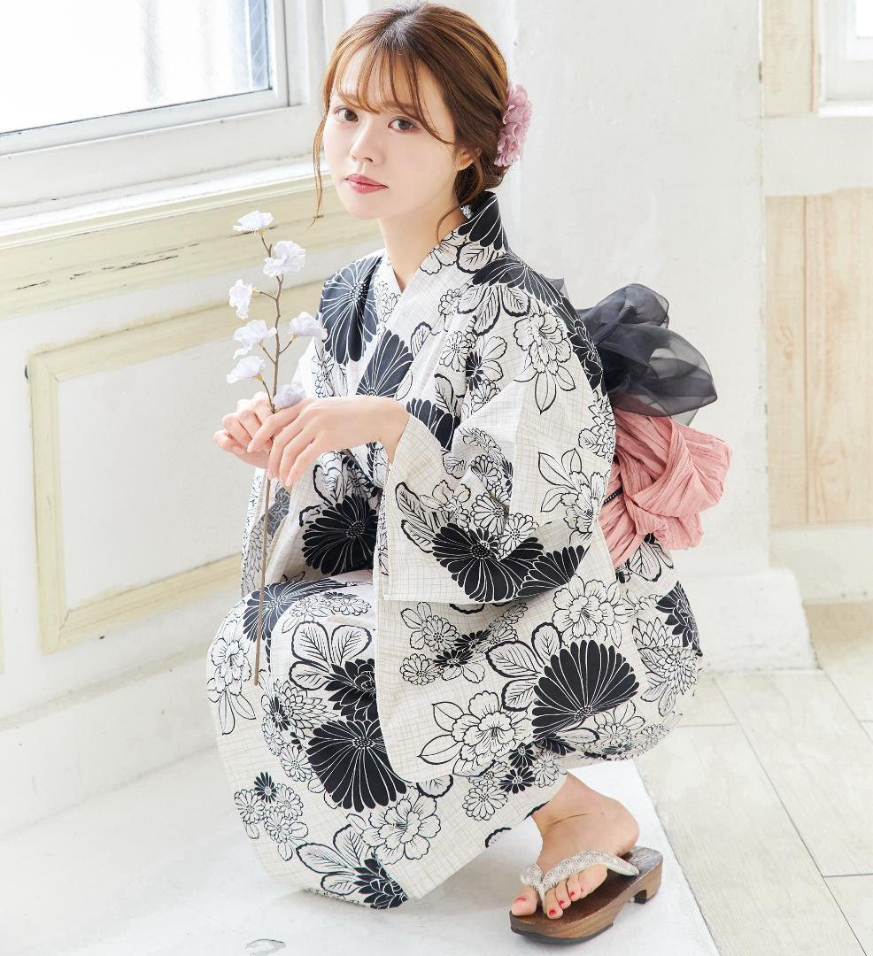 新品 浴衣 セット 浴衣セット ゆかた 大人 レディース 黒 白 Y4-73