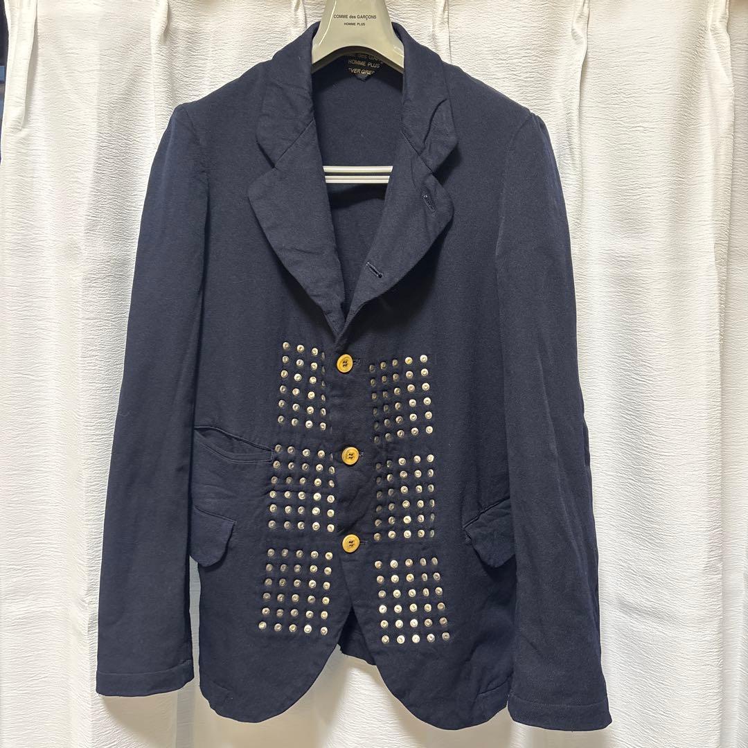 コムデギャルソンオムプリュス　ネイビー スタッズ付き テーラードジャケット