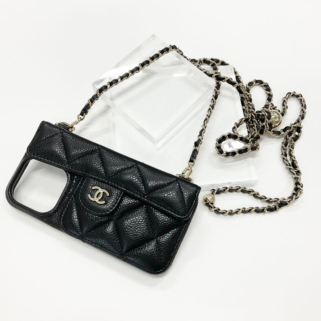 シャネル ココマーク マトラッセ キャビアスキン iPhone14pro ケース