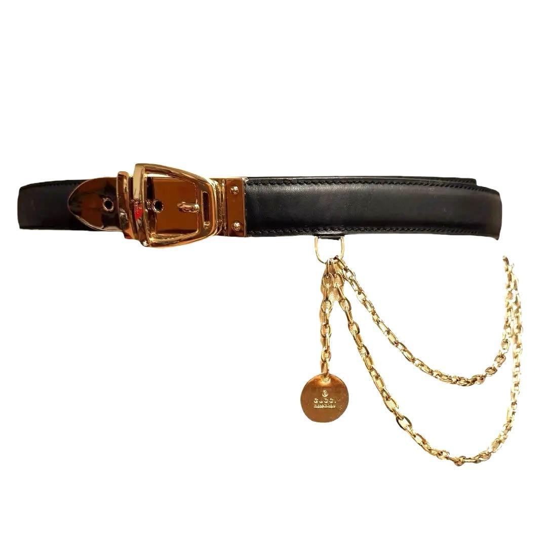 グッチ レザー ベルト チェーン付 黒