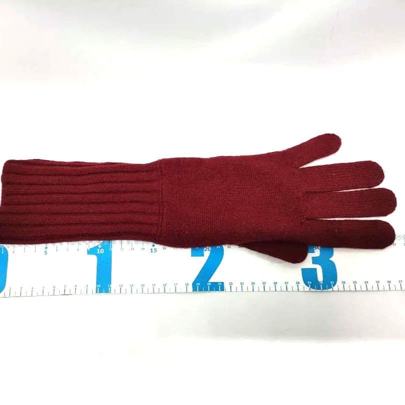 美品 HERMES カシミヤ手袋 赤 ロング丈 全長37.5 手囲い21 d01