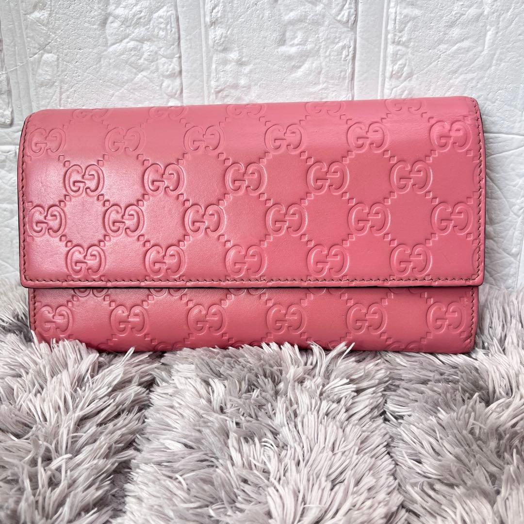 美品✨GUCCI シマ　くすみピンク　長財布　レディース