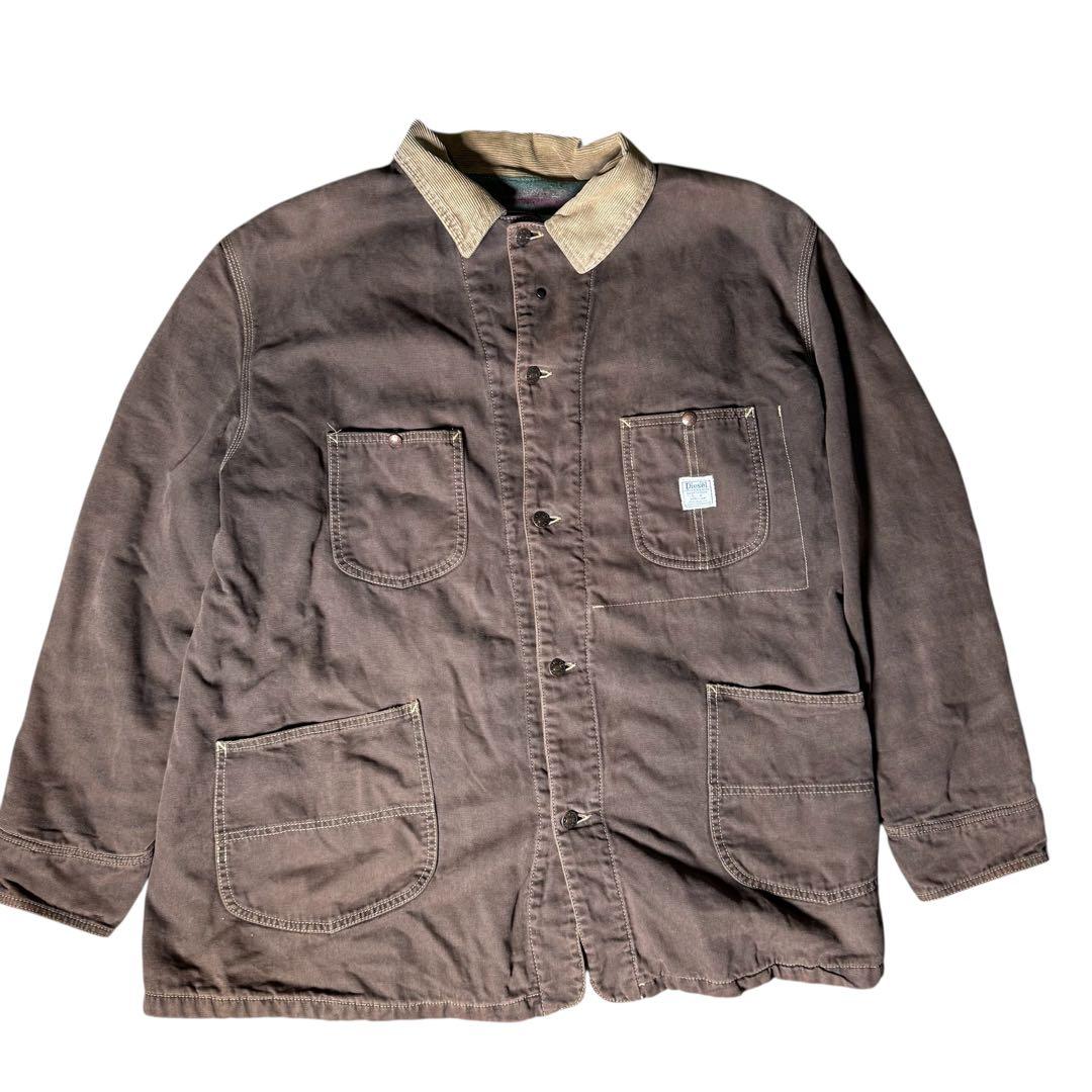 [t390]イタリア製ディーゼルカバーオールダークブラウンXLサイズチョアコート