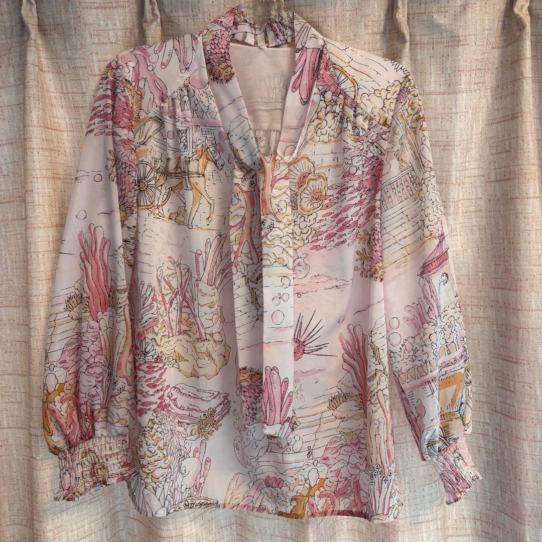 PINKY&DIANNE ノーティカルプリントブラウス　ピンク