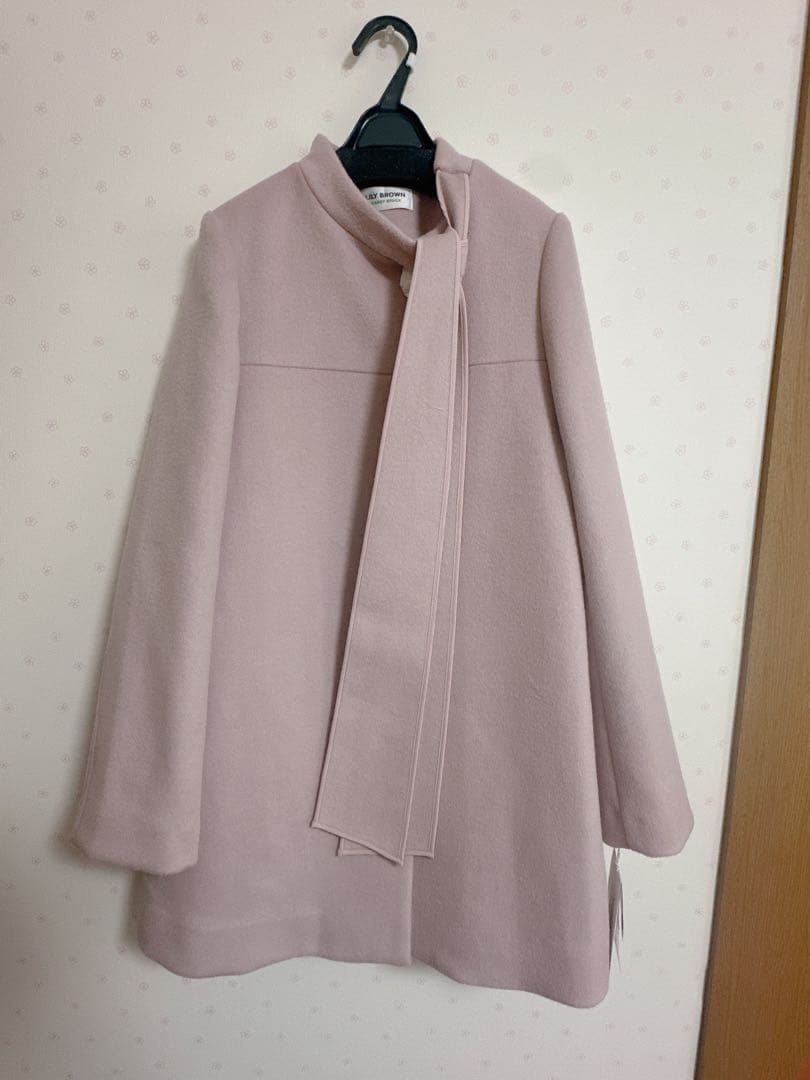 Aラインビジューリボンコート　リリーブラウン