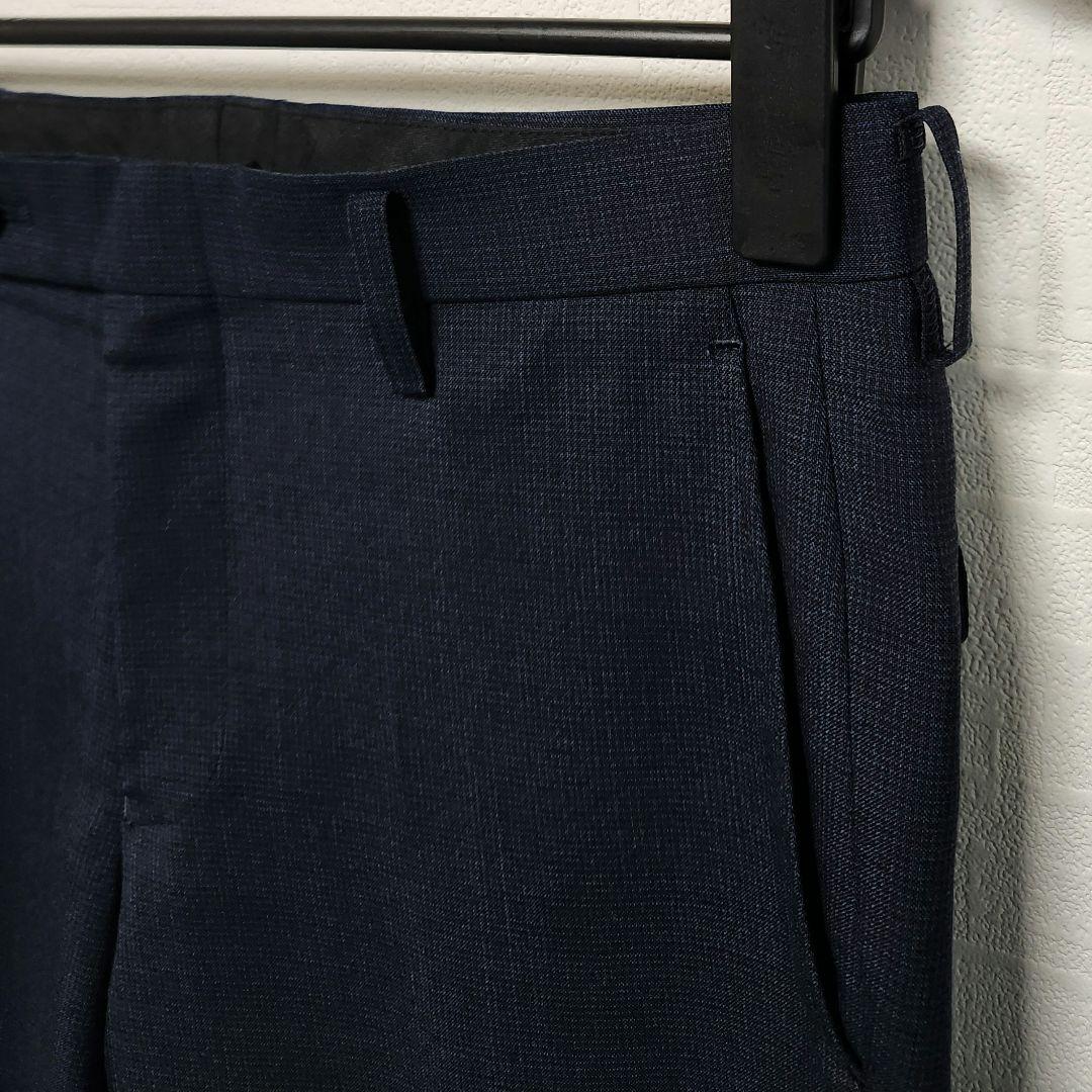 オリヒカ　メンズスーツ　スリーピース　セットアップ　濃紺ブルー　チェック　細身