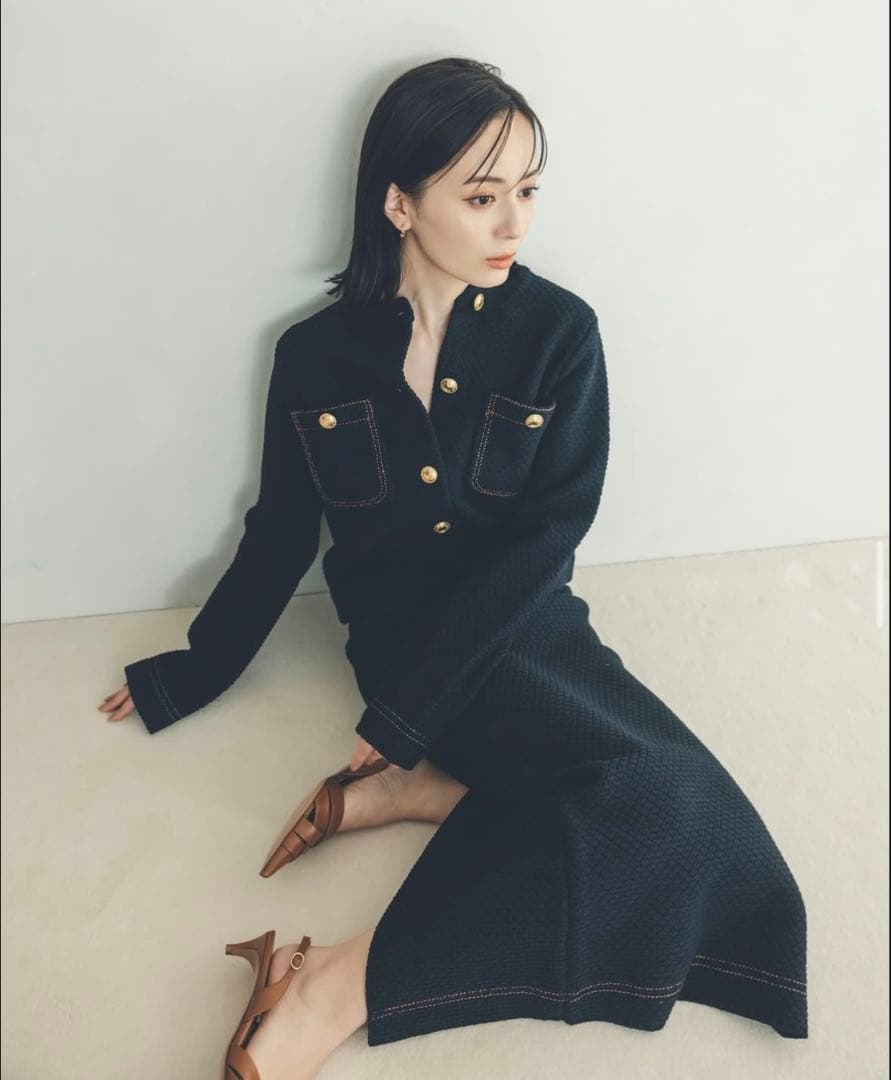 アニュアンスノーカラーニットジャケット ネイビー　S