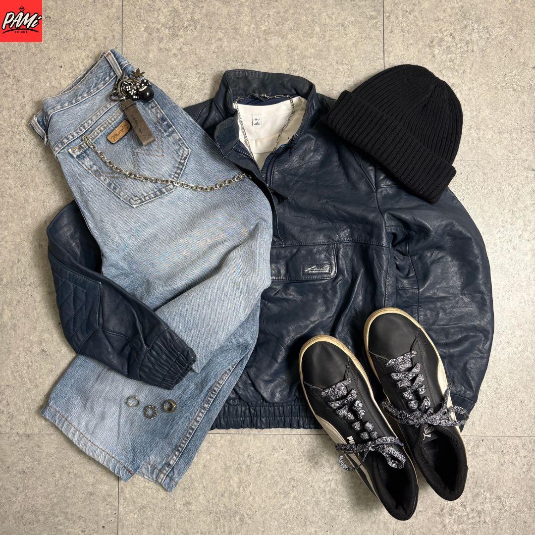 c-boystyle(vol.793【希少】レザーハーフジップストリートバイカー