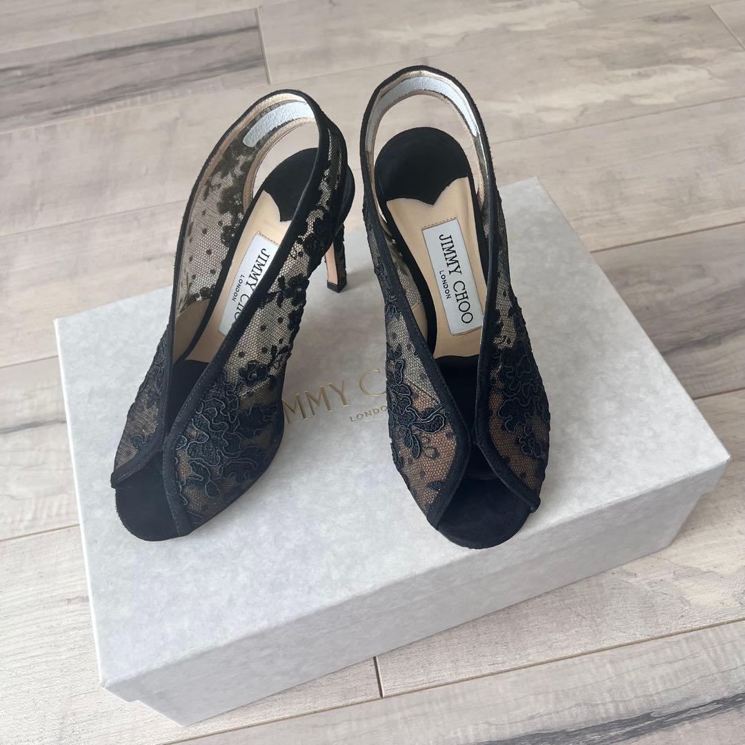 美品✨ ジミーチュウ レース オープントゥパンプス 34 ブラック