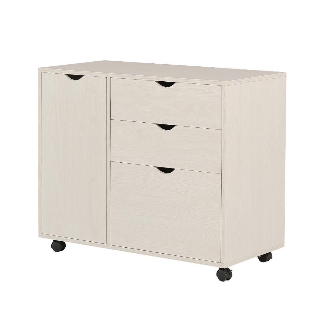 キャビネット幅80 北欧 サイドボード チェスト キャスター付きWHITE
