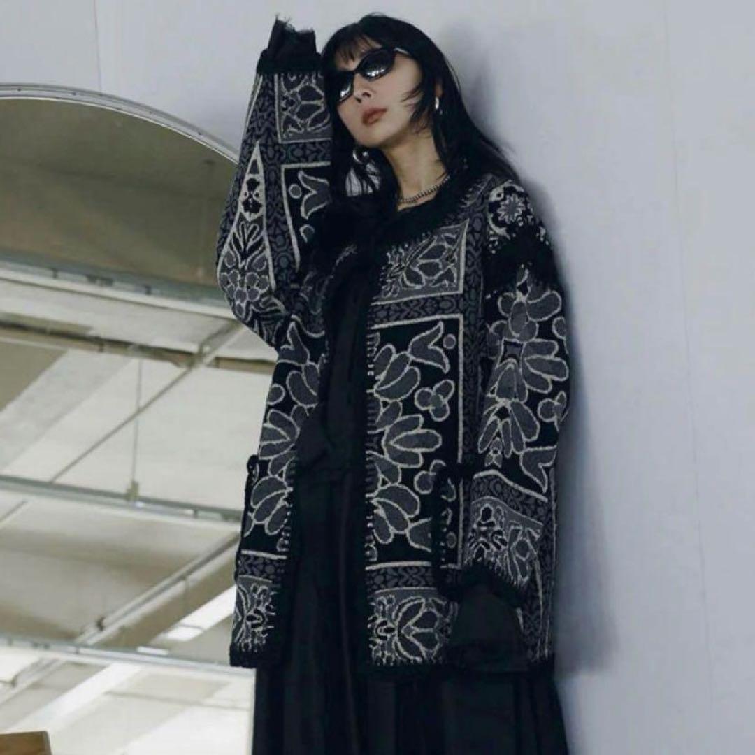 Ameri RUG PATTERN KNIT JACKET ブラック