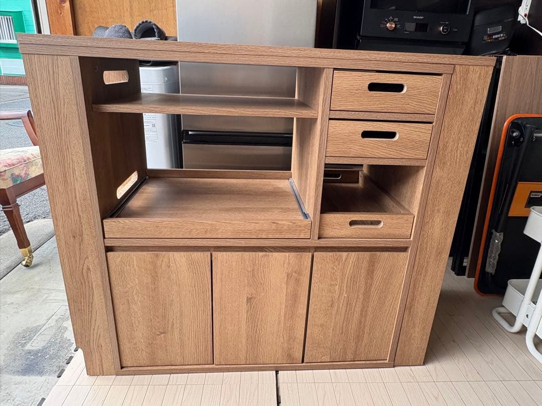 伸縮式キッチンカウンター 食器棚 LOWYA 組み立て済にて配送