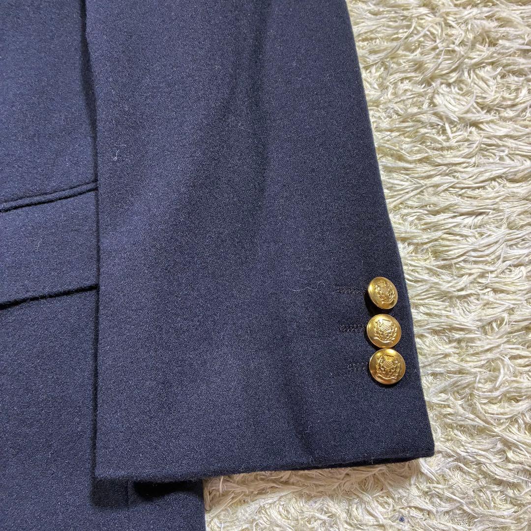 【高級・金ボタン】グレンオーバー　紺ブレ　チェック　ウール テーラードジャケット
