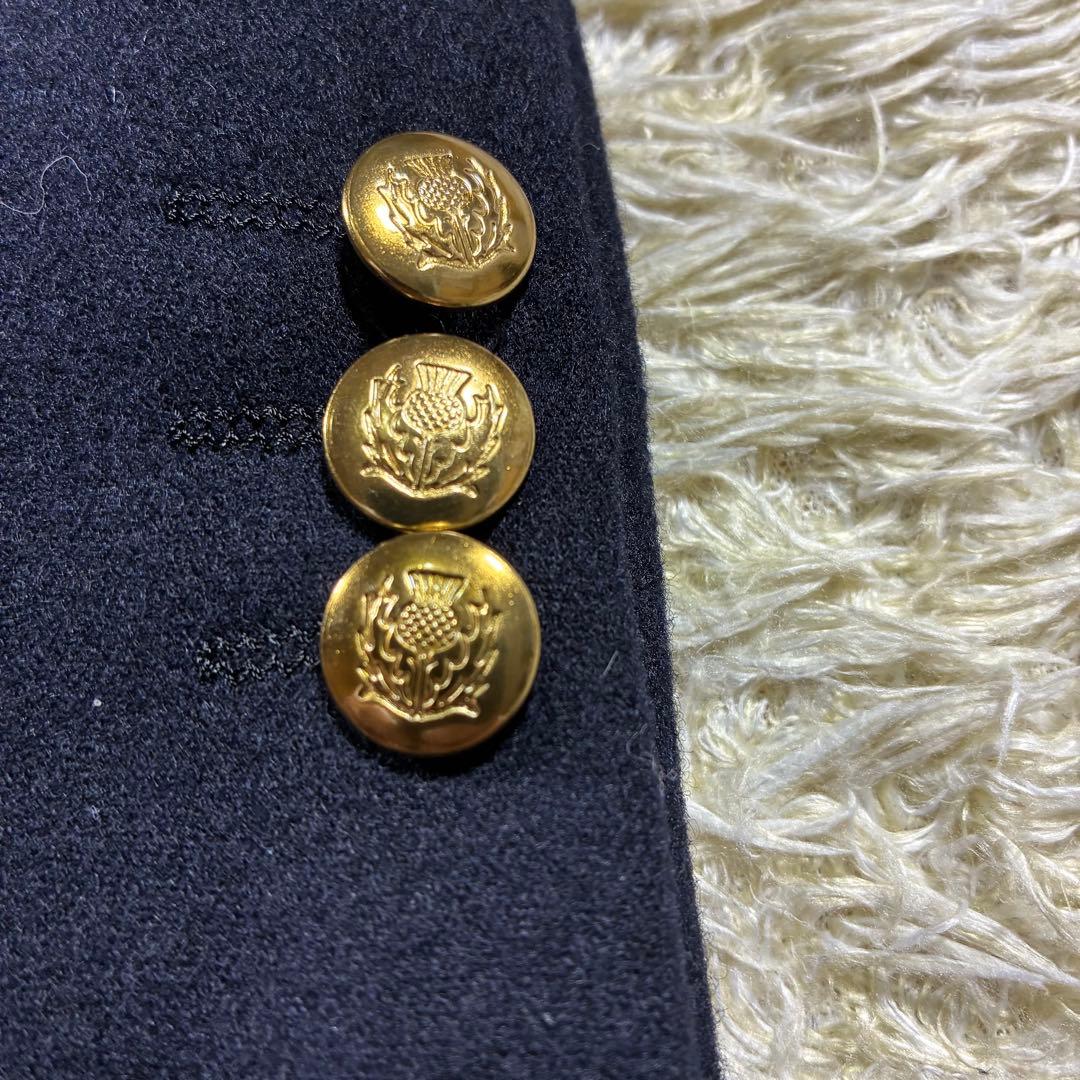 【高級・金ボタン】グレンオーバー　紺ブレ　チェック　ウール テーラードジャケット