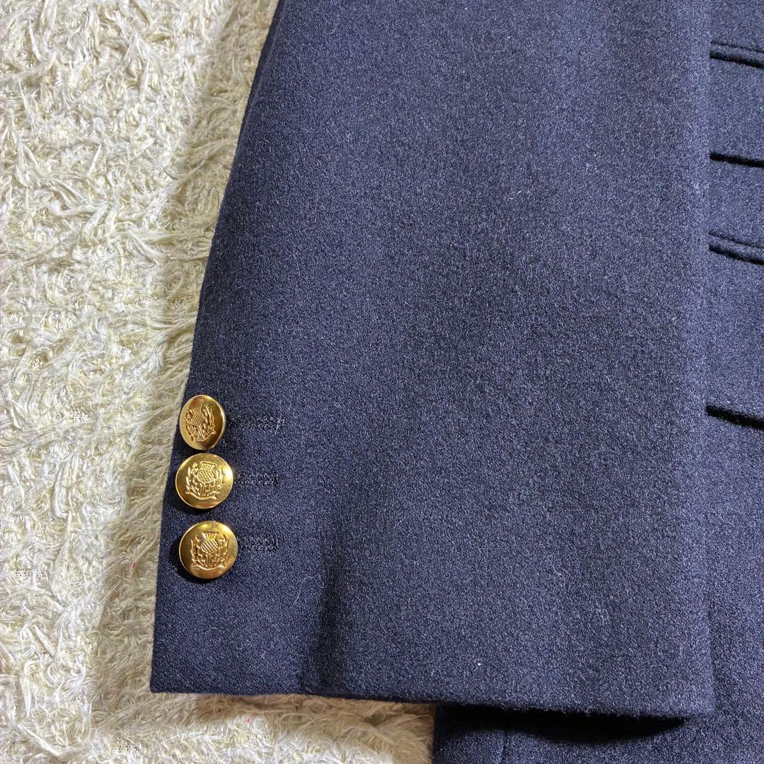 【高級・金ボタン】グレンオーバー　紺ブレ　チェック　ウール テーラードジャケット