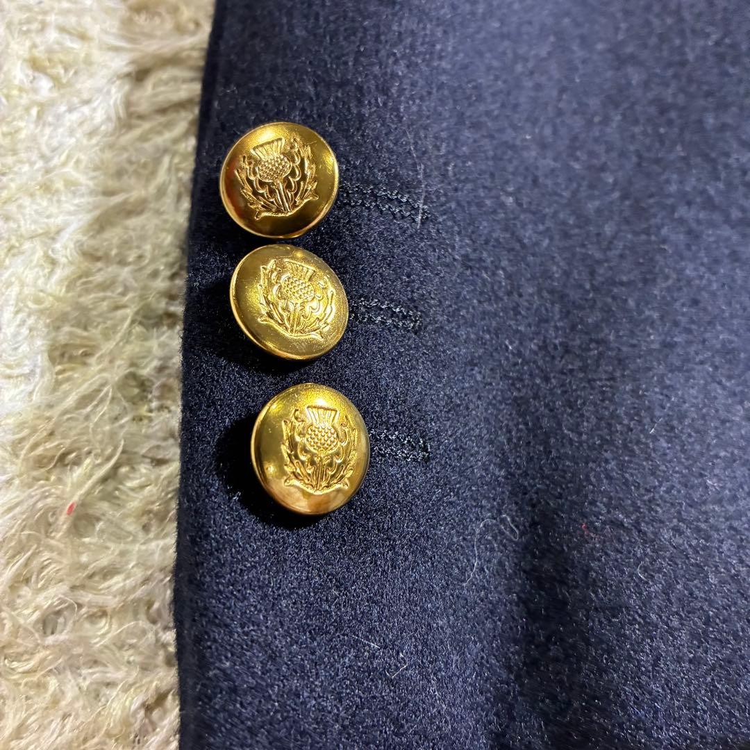 【高級・金ボタン】グレンオーバー　紺ブレ　チェック　ウール テーラードジャケット