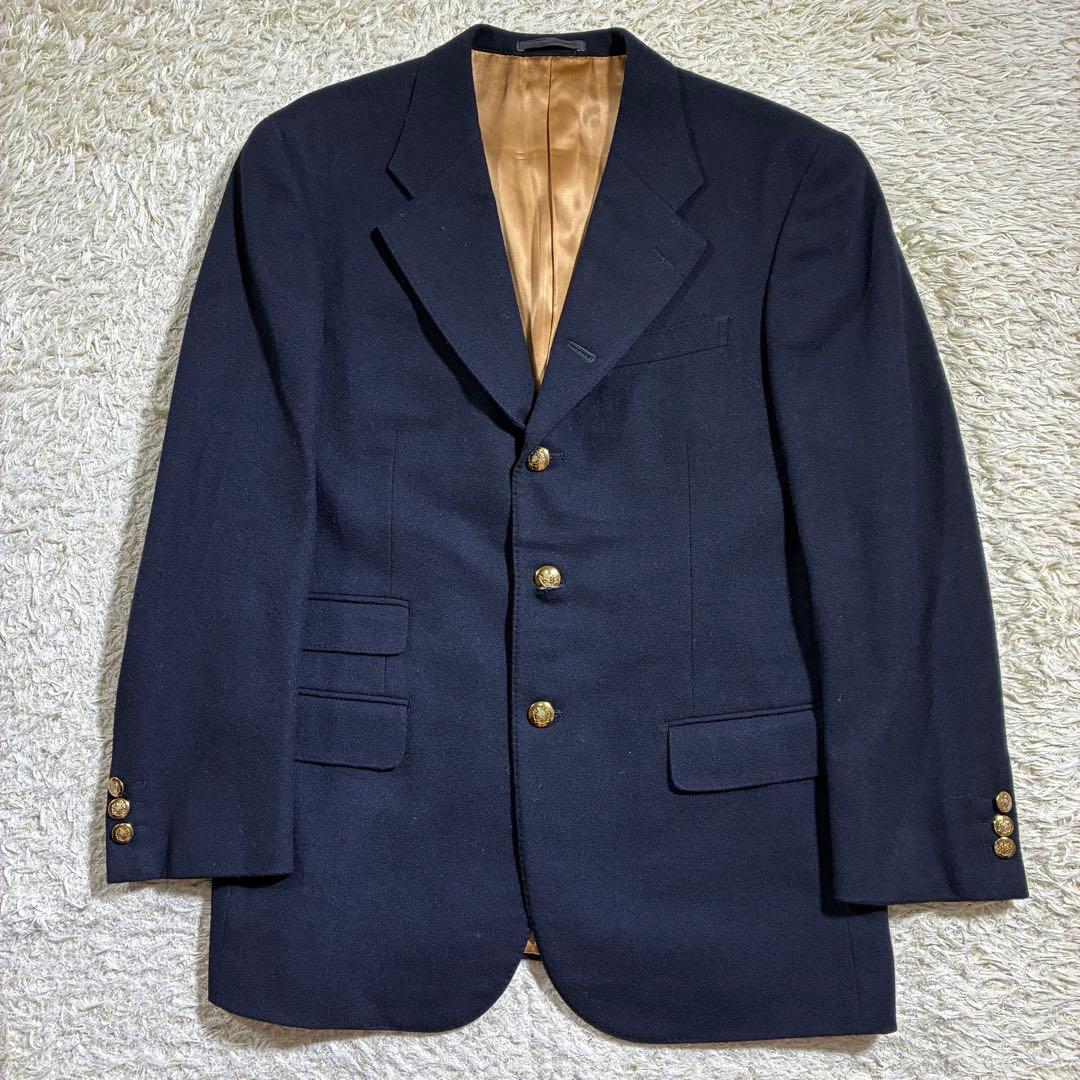 【高級・金ボタン】グレンオーバー　紺ブレ　チェック　ウール テーラードジャケット