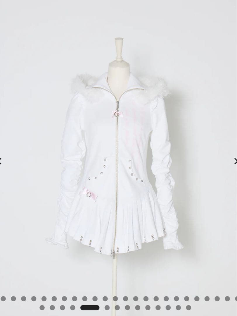 ジャケット・アウター avenchumu Pleated devil zip hoodie WHITE