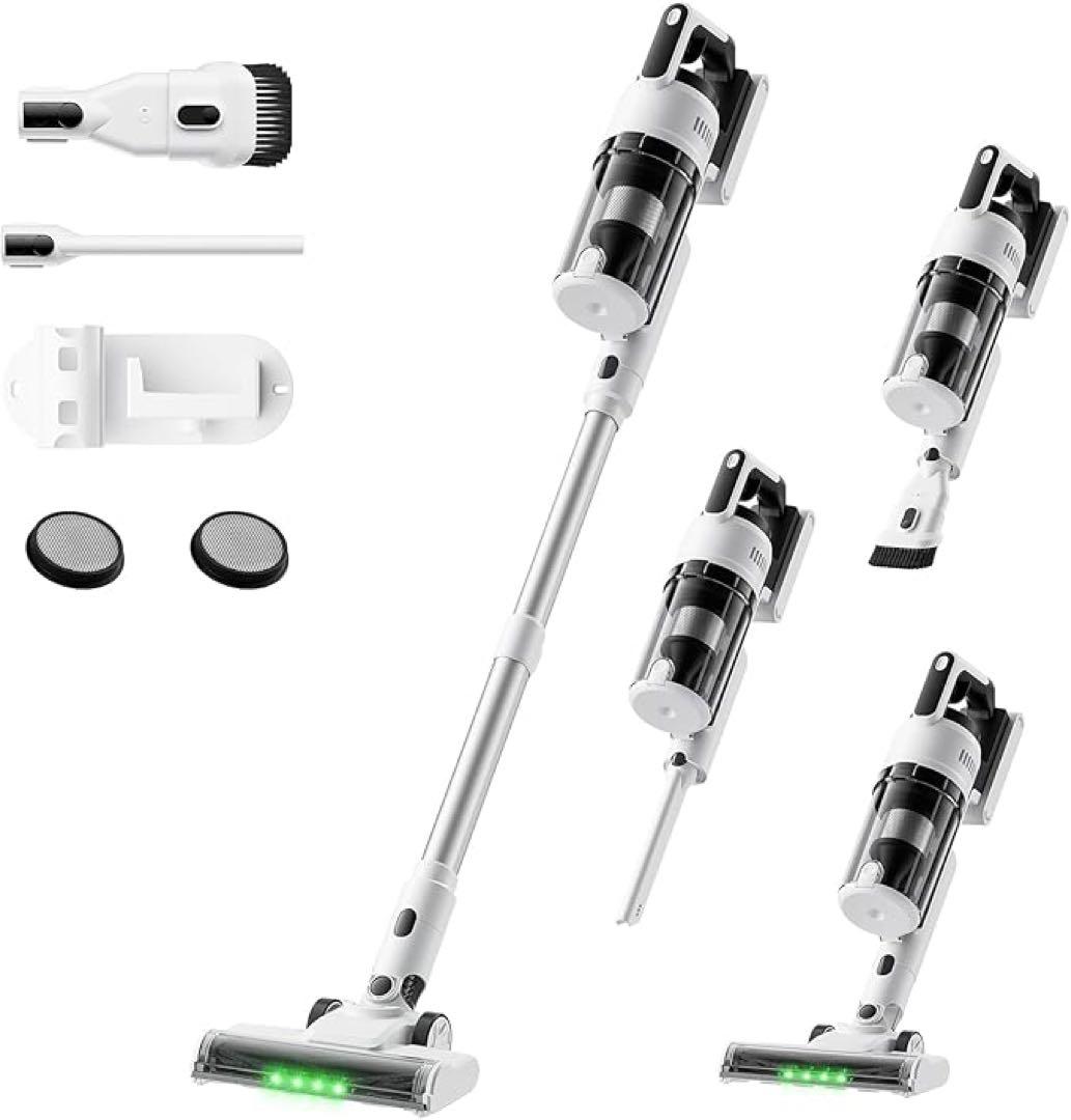 掃除機 コードレス 強力吸引 自立式 連続稼働 軽量 視感グリーンLED 充電式