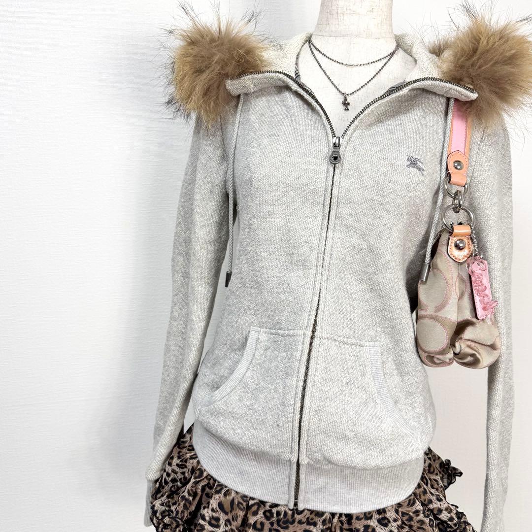 y2k❤️ BURBERRY BLUE LABEL ロゴ ファー ジップパーカー