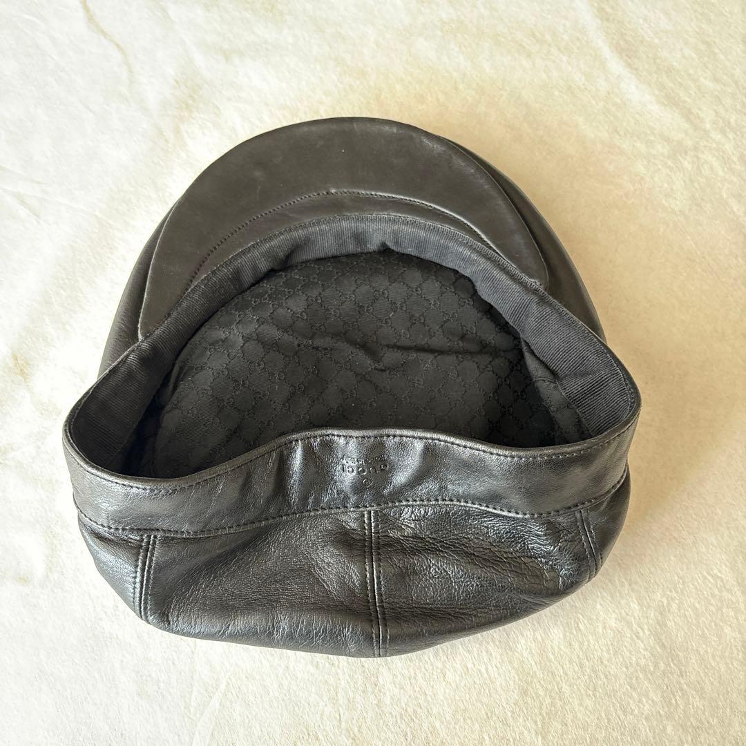 美品 GUCCI 本革 羊革 ハンチング イタリア製 ブラック XL