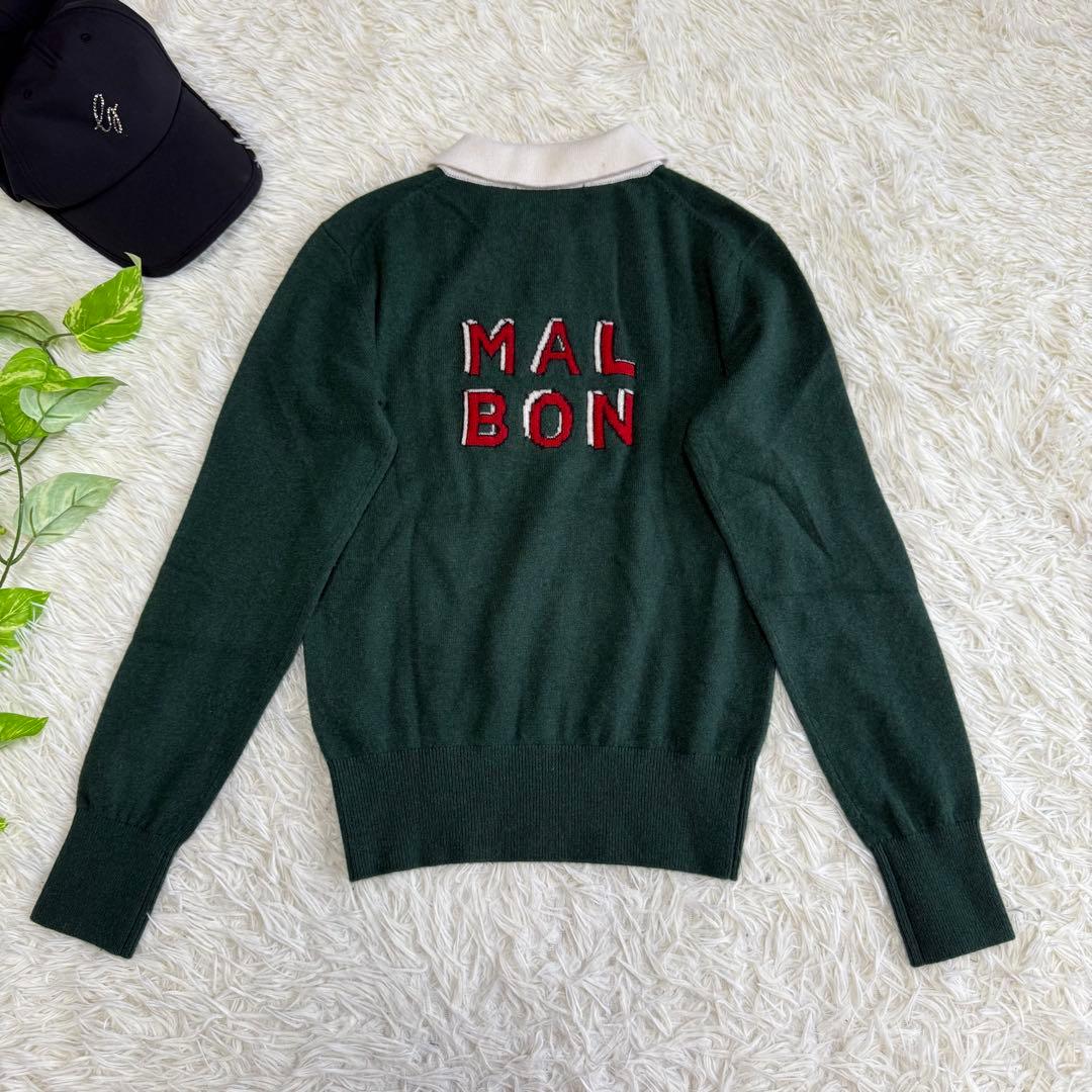 【マルボンゴルフ】美品 ポロシャツ グリーン ワッペン カシミヤ S レディース