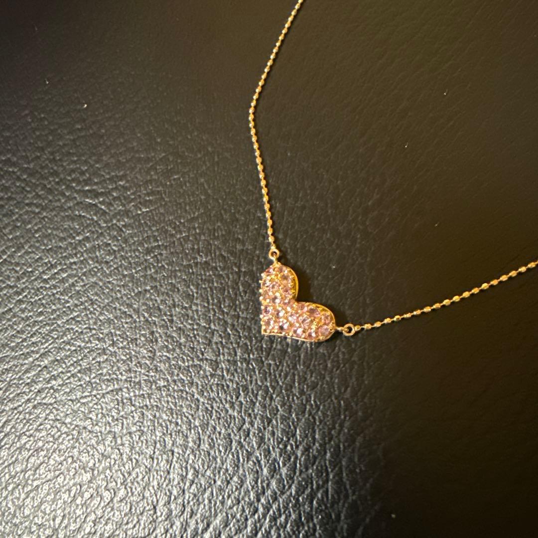 ハート型ストーン付きネックレス ピンクゴールド