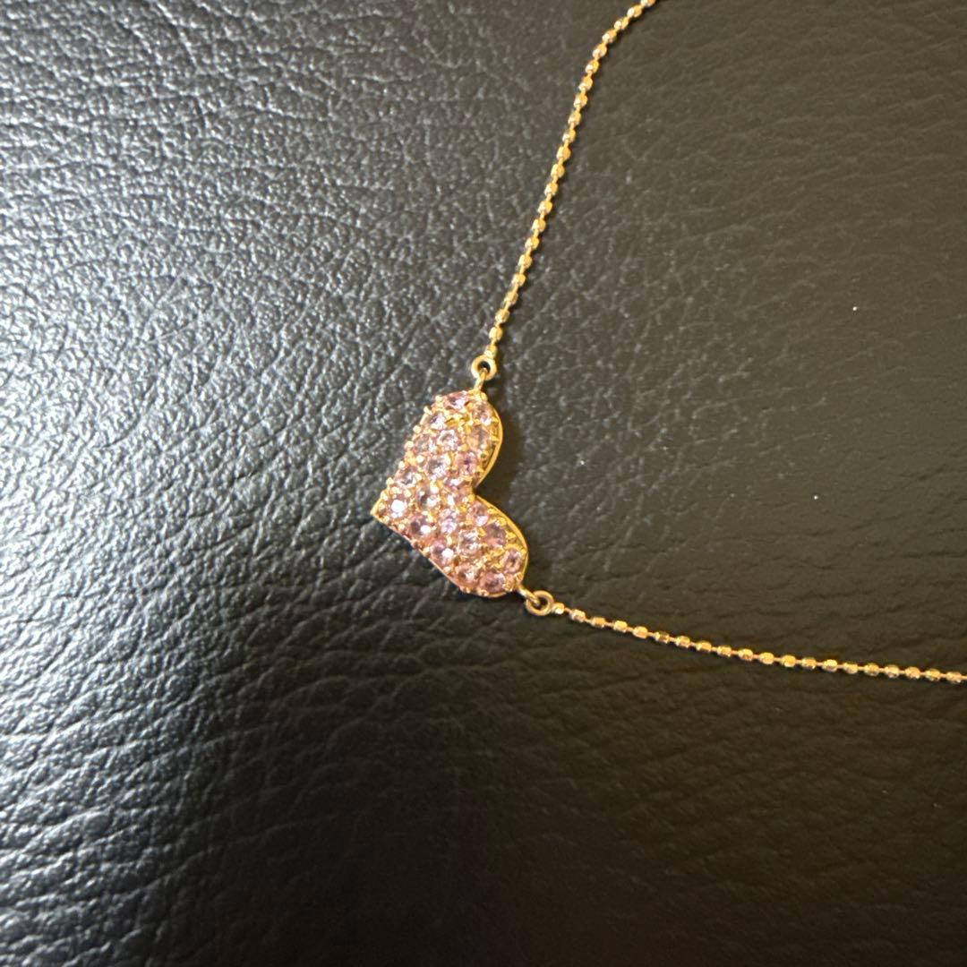 ハート型ストーン付きネックレス ピンクゴールド