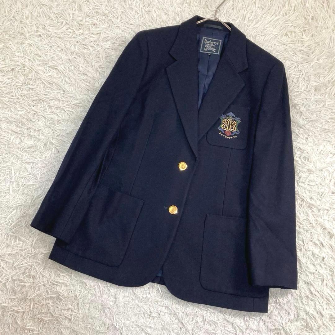 17534✨バーバリー ヴィンテージ 金ボタン エンブレム 紺ブレ ウール 9