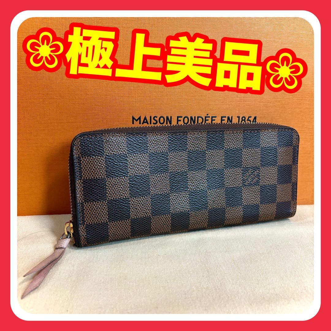 【極上美品】ルイヴィトン ダミエ エベヌ クレマンス ジッピー ローズ 長財布