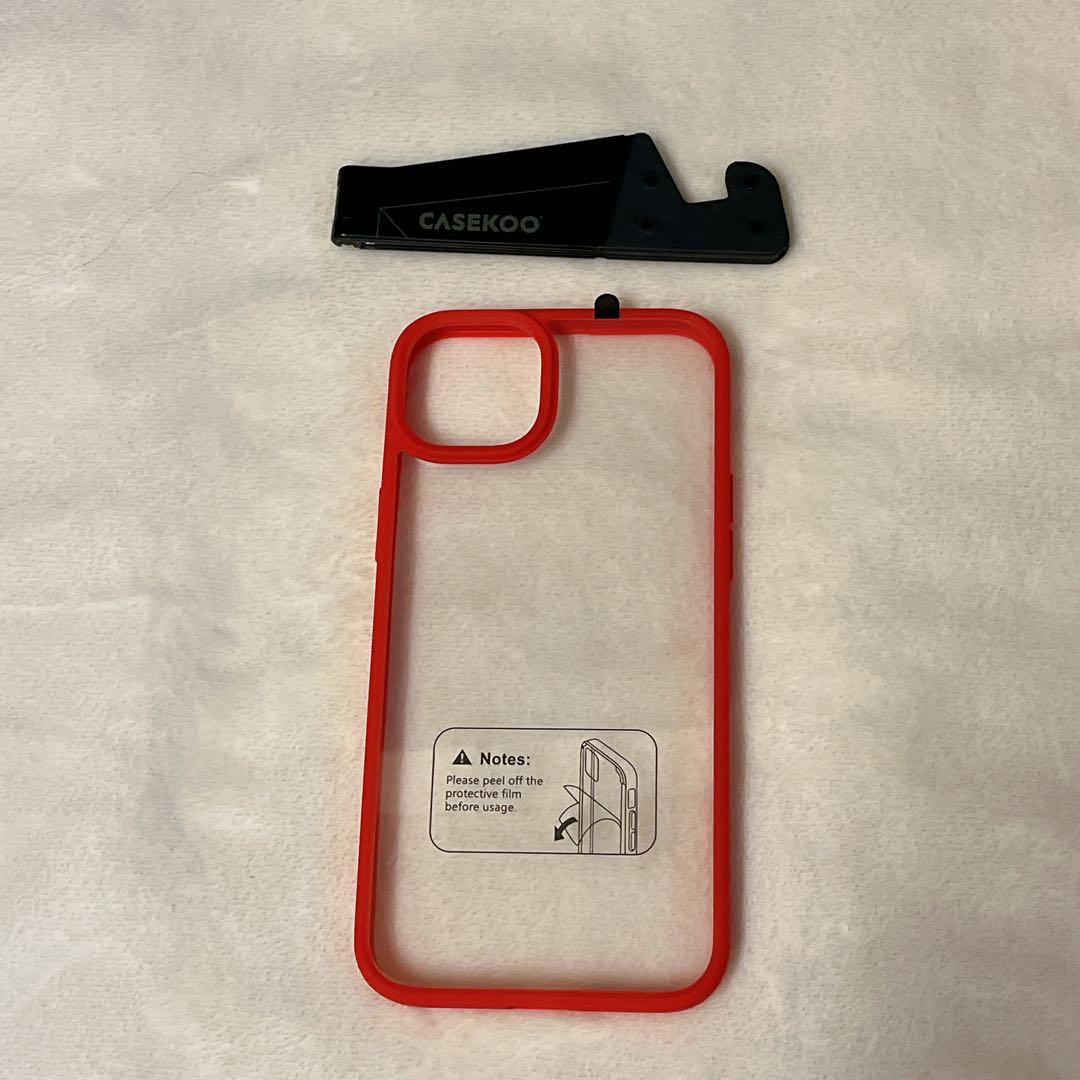 ♪ iPhone 13 pro max ケース クリア 赤縁 ステッカー付き