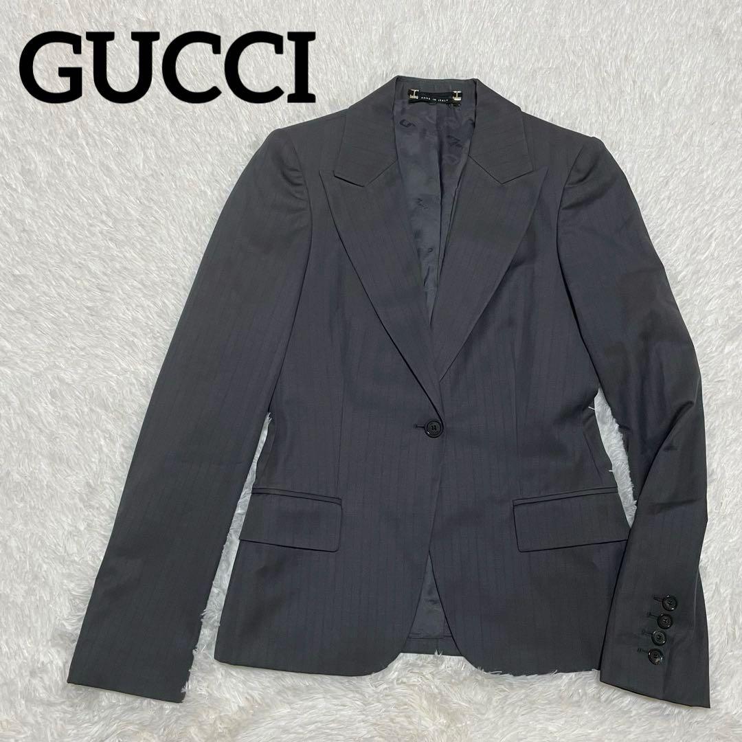 998 GUCCI テーラードジャケット グレー ストライプ 40 裏地総柄