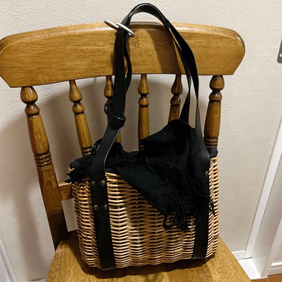 【USED】エバゴス　ブライドルレザーと紅籐・エストニアリネン被せ（ブラック）