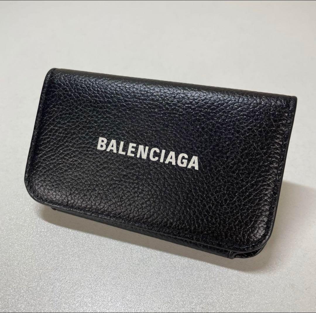バレンシアガ　ロゴプリント レザーキーケース ブラック
