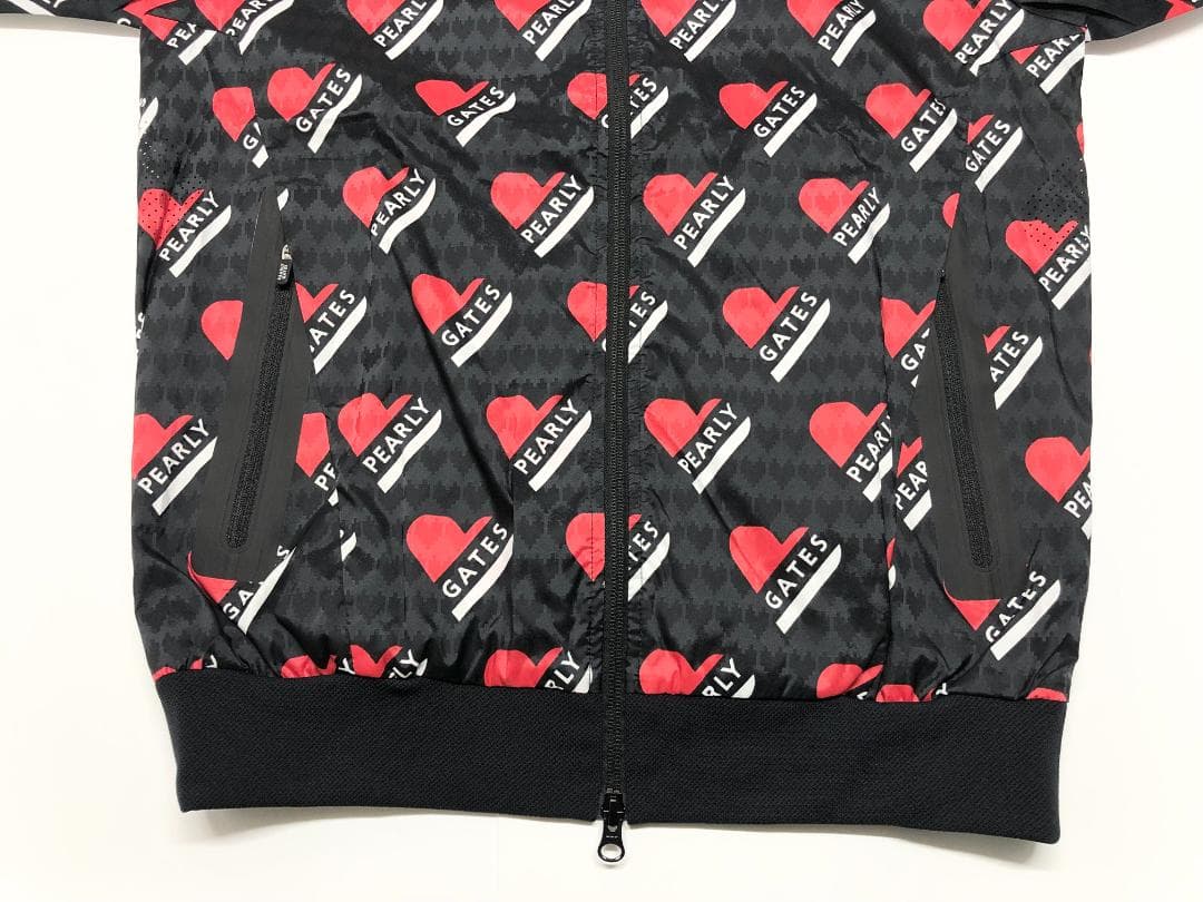 ○★新品未使用　PEARLY GATES　ハートロゴ柄　ジャケット　2　ブラック