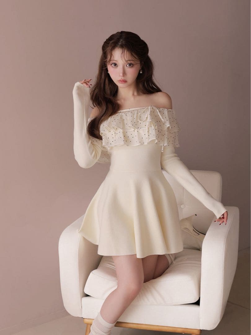 ワンピース m me eme Petite Dot Frill onepiece ivory