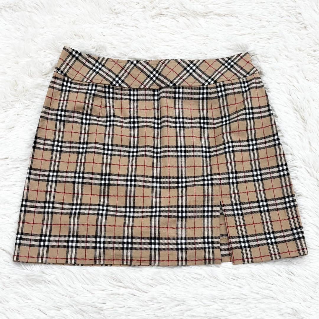 バーバリー ブルーレーベル ノバチェック ウール ミニ スカート タイト 38