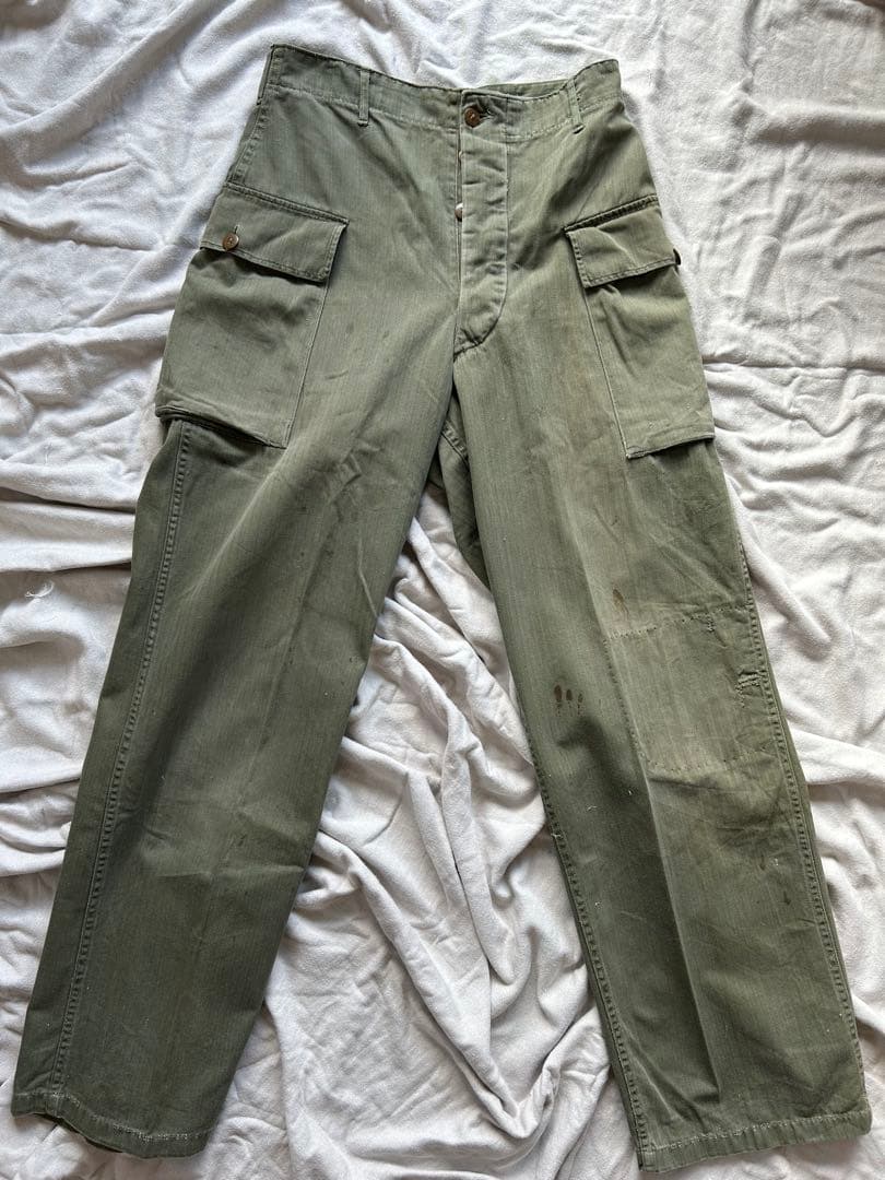 40s 米軍実物 M-43 カーゴパンツ ヘリンボーン HBT U.S.Army
