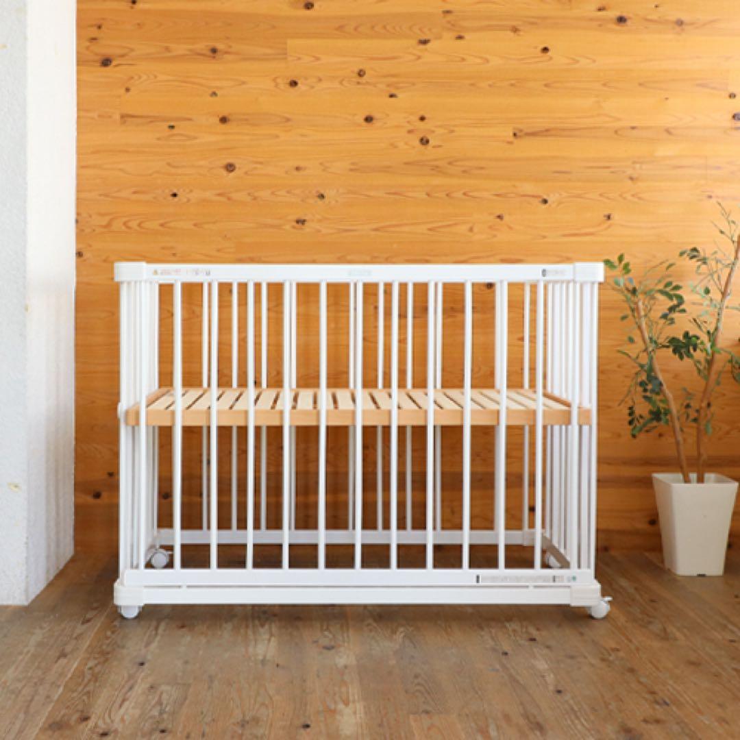 ファルスカ　ベッドサイドベッド03 ホワイト(添い寝安全ベルト付)限定カラー