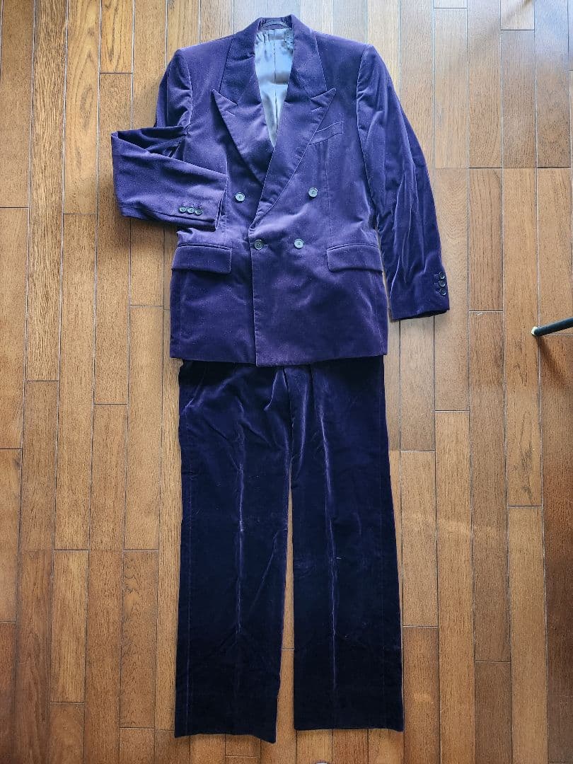 LITTLE BIG　 パープルベルベットダブルブレストスーツ　サイズ44日本製