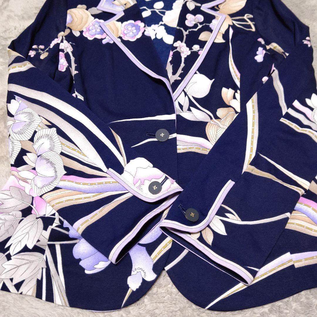 LEONARD ネイビー 花柄 テーラードジャケット カンカン