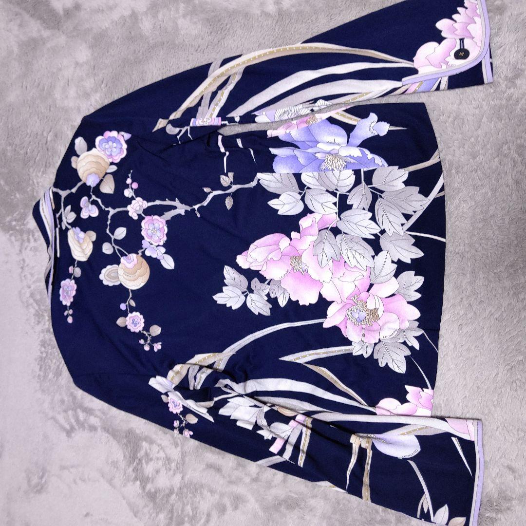 LEONARD ネイビー 花柄 テーラードジャケット カンカン