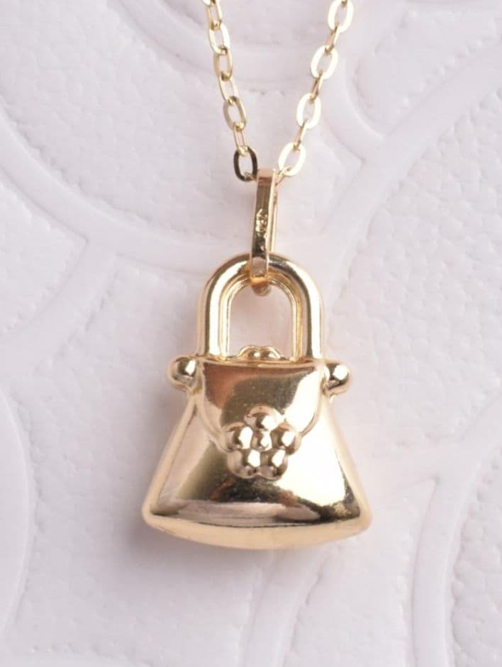 pearlpink　K18WG バッグ型ネックレスチャーム